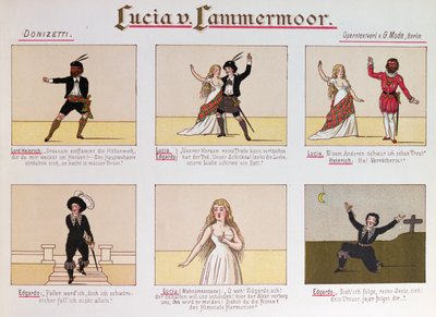 رسم كاريكاتوري يسخر من الأوبرا Lucia di Lammermoor by Donizetti (color litho بواسطة المدرسة الألمانية