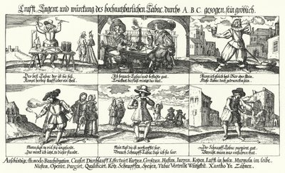 رسم كاريكتوري، عن، تبغ، أيضا، تدخين الغليون (engraving) بواسطة المدرسة الألمانية