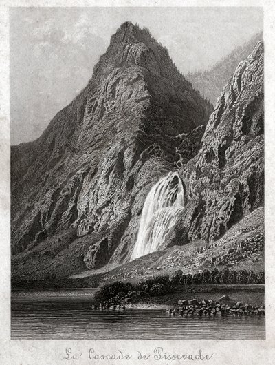 شلال Pissevache. (نقش ، حوالي 1830) بواسطة المدرسة الألمانية