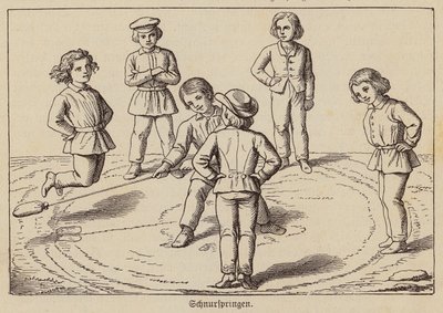 أطفال يلعبون لعبة القفز على الحبل (نقش) بواسطة المدرسة الألمانية