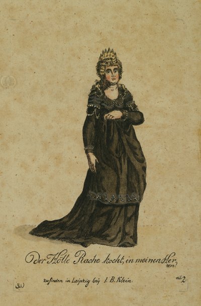 تصميم أزياء لدور ملكة الليل في الأوبرا The Magic Flute من تأليف Wolfgang Amadeus Mozart ، تم نشره في Leipzig بواسطة IB Klein ، 1793 (نقش الألوان) بواسطة المدرسة الألمانية