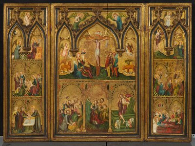 الصلب الثلاثي (المعروف سابقًا باسم Estouteville Triptych) ، حوالي 1374 (تمبرا على اللوحة) بواسطة المدرسة الألمانية