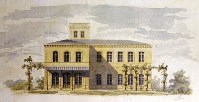 تصميم فيلا كلاسيكية إيطالية ، حوالي عام 1850 (ألوان مائية بقلم حبر وحبر على ورق) بواسطة المدرسة الألمانية