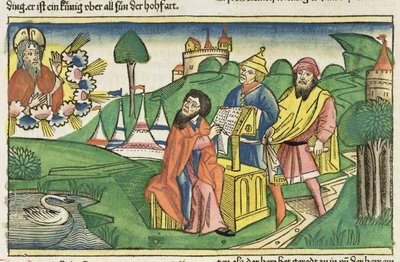 التثنية: صورة في وجه الله يجعل القوانين ، من الكتاب المقدس نورمبرغ (Biblia Sacra Germanaica) (قطع خشبية ملونة) بواسطة المدرسة الألمانية