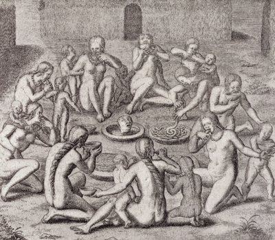 أكل لحم سجين وفقا للمؤرخ القديم ، من جستفريد &39;هيستوريا أنتيبودوم&39; ، حانة. 1655 ، من مجلد `` The Romance of the River &39;&39;. أنا ، بقلم WH Koebel ، 1914 بواسطة المدرسة الألمانية