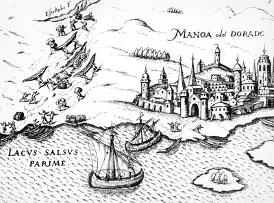 الدورادو ، رسم توضيحي من Regni Guianae ، بقلم ج. رالي ، 1594-96 بواسطة المدرسة الألمانية