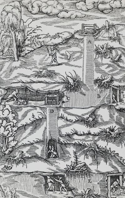 Engraving from De re metallica (On the nature of metals), by Georg Pawer or Georgius Agricola (1494-1555), published in Basel بواسطة المدرسة الألمانية