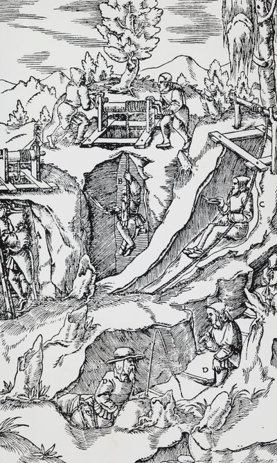 Engraving from De re metallica (On the nature of metals), by Georg Pawer or Georgius Agricola (1494-1555), published in Basel بواسطة المدرسة الألمانية