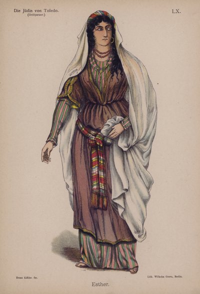 إستر ، من Die Judin von Toledo (The Jewess of Toledo) بواسطة Franz Grillparzer (color litho) بواسطة المدرسة الألمانية
