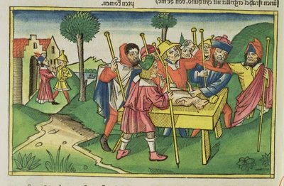 خروج 12 الفصح الأول ، من الكتاب المقدس نورمبرغ (Biblia Sacra Germanaica) (قطع خشبية ملونة) بواسطة المدرسة الألمانية