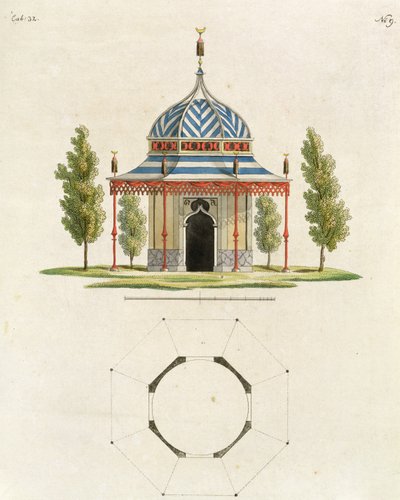 خارج معبد حديقة صيني ، من أحدث الأفكار الجديدة للحديقة ، تم نشره عام 1779 (نقش الألوان) (انظر أيضًا 170864) بواسطة المدرسة الألمانية