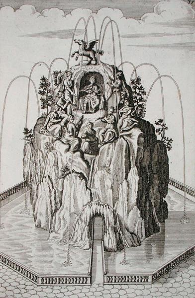 تصميم النافورة ، من 'Architectura Curiosa Nova' ، بقلم جورج أندرياس بوكلر (1617-85) ، نُشر عام 1704 (نقش) بواسطة المدرسة الألمانية