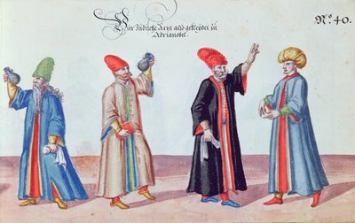 أربعة أطباء يهود من أدريانوبل ، تركيا ، c.1600 (مرحاض على ورق) بواسطة المدرسة الألمانية