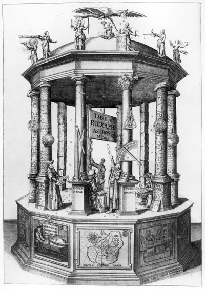 صورة لواجهة The Rudolphine Tables التي كتبها يوهانس كيبلر ، نُشرت عام 1627 بواسطة المدرسة الألمانية