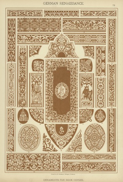 عصر النهضة الألمانية ، زخارف لأغلفة الكتب (لون ليثو) بواسطة المدرسة الألمانية