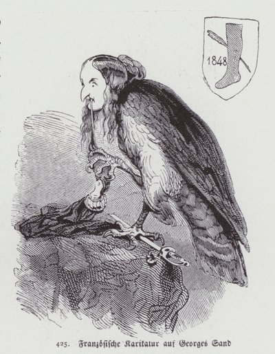 رسم كاريكاتوري ألماني للروائية الفرنسية في القرن التاسع عشر جورج ساند (ليثو) بواسطة المدرسة الألمانية