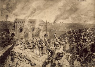 القوات الألمانية تهاجم بورت دو دواي في ليل في 12 أكتوبر 1914 بواسطة المدرسة الألمانية