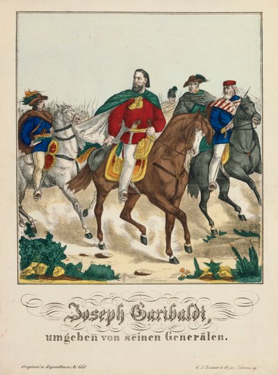 جوزيبي غاريبالدي محاطًا بجنرالاته ، نشره GN Renner ، نورمبرغ ، 1866 بواسطة المدرسة الألمانية