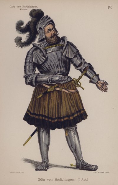 Gotz von Berlichingen, title character from the play by Goethe (colour litho) بواسطة المدرسة الألمانية