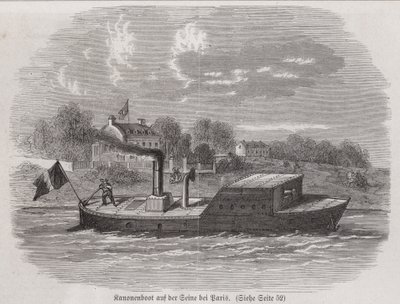 Gunboat on the River Seine during the Siege of Paris, Franco-Prussian War بواسطة المدرسة الألمانية
