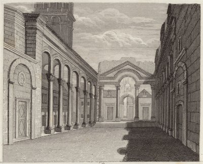 قاعة قصر الإمبراطور الروماني دقلديانوس ، سبالاتو (سبليت ، كرواتيا). رسم توضيحي لبلدر أطلس (نقش) بواسطة المدرسة الألمانية
