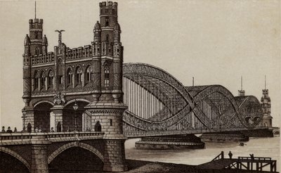 Hamburg: Neue Elb-Brucke, New Bridge over the Elbe (litho) بواسطة المدرسة الألمانية