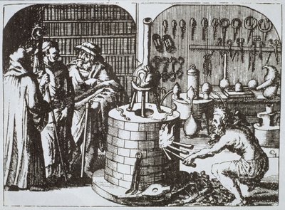 المحكمون الفلاسفة والكيميائي ، من متحف Hermeticum بواسطة مايكل ماجر (1625) موضحة في تاريخ السحر المنشور في أواخر القرن التاسع عشر بواسطة المدرسة الألمانية