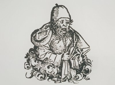 صورة مثالية لجويدو بوناتي ، نسخة من رسم توضيحي من Liber Chronicarum بواسطة Hartmann Schedel ، 1493 ، تم استخدامه في تاريخ السحر أواخر القرن التاسع عشر بواسطة المدرسة الألمانية