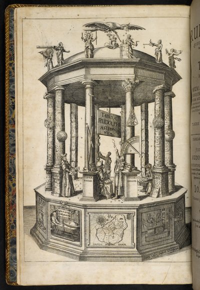 واجهة مصورة توضح معبد أورانيا ، متحف علم الفلك ، من "Tabulae Rudolphinae ، quibus astronomicaecientiae" بقلم يوهانس كيبلر بواسطة المدرسة الألمانية
