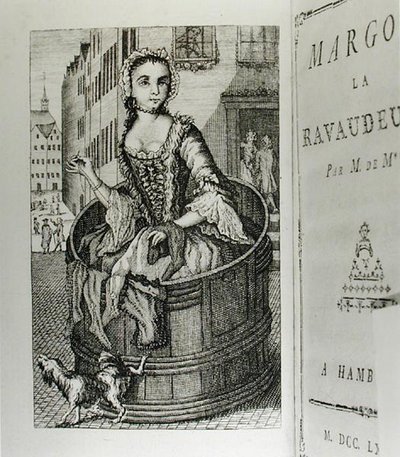 رسم توضيحي لـ "Margot la Ravaudeuse" (1750) ، كتبه M. de M. (Louis Charles Fougeret de Monbron 1706-1761) ، نُشر عام 1777 (نقش) (صورة بالأبيض والأسود) بواسطة المدرسة الألمانية