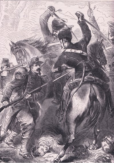 في معركة درو ، نشر Cassells History of the War بين فرنسا وألمانيا بواسطة Cassell and Company Limited ، c1890 (litho) بواسطة المدرسة الألمانية