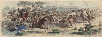 الهنود يفاجئون Gauchos على Pampas ويهربون مع قطيعهم من الماشية (نقش ملون) بواسطة المدرسة الألمانية