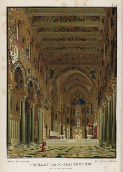 Interior, Cathedral of Monreale, Palermo, Sicily, Italy (colour litho) بواسطة المدرسة الألمانية