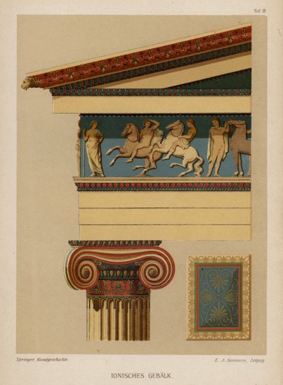 entablature الأيونية ، العمارة اليونانية القديمة (لون ليثو) بواسطة المدرسة الألمانية