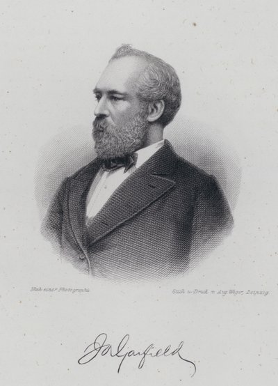 James A Garfield, American politician and 20th President of the United States (engraving) بواسطة المدرسة الألمانية