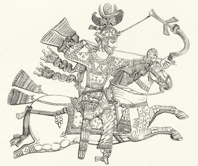 King Peroz I of Persia on horseback (engraving) بواسطة المدرسة الألمانية