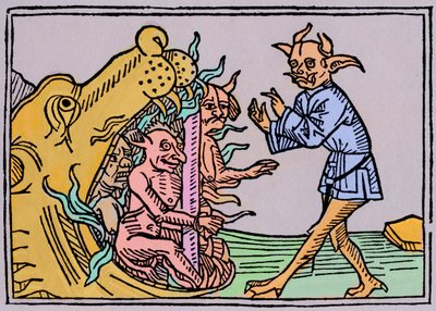 La bouche de l'enfer - Jacobus de Teramo - The Devil Belial قبل أبواب الجحيم ، من Das Buch Belial ، نُشرت في Augsburg بواسطة المدرسة الألمانية