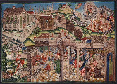 نسيج لعازر، بازل، حوالي عام 1500 (طباعة حجرية ملونة) بواسطة المدرسة الألمانية