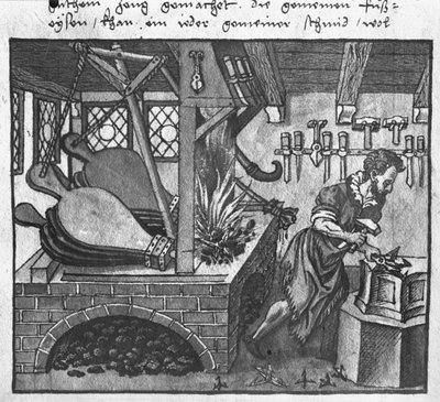 صنع الفخاخ ، توضيح من LArt de lArtillerie بواسطة Wolff de Senftenberg ، أواخر القرن السادس عشر بواسطة المدرسة الألمانية