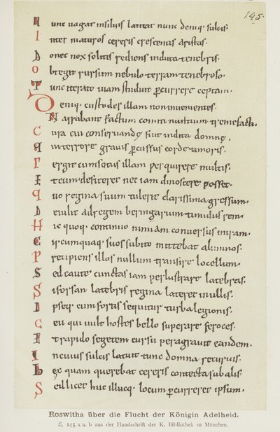 Manuscript written by Hrotswitha of Gandersheim describing the escape of Queen Adelheid بواسطة المدرسة الألمانية