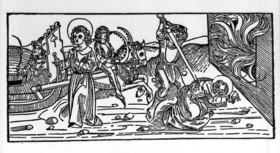 استشهاد القديس بوليكاربوس من سميرنا (69-155) ، إيفيك. نقش من "Leben der Heiligen - Sommsteil (كتاب القديس)" ليعقوب (جيمس) من Voragine (1228-1298) بواسطة المدرسة الألمانية