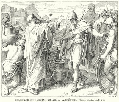 Melchizedech Blessing Abraham ، سفر التكوين ، الفصل الرابع عشر ، الإصدار 18 و 19 (نقش) بواسطة المدرسة الألمانية