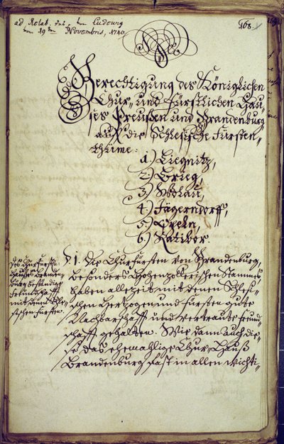 مذكرة أعدها رئيس جامعة هاله ، بالموافقة على ضم سيليزيا ، 19 نوفمبر 1740 بواسطة المدرسة الألمانية