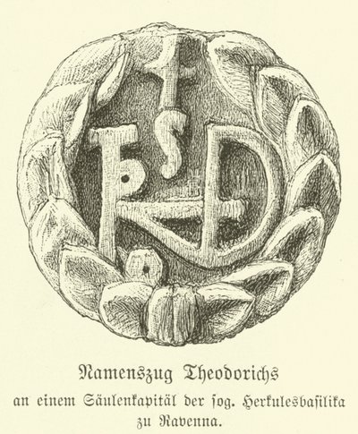 Monogram of Theoderic the Great, King of the Ostrogoths (engraving) بواسطة المدرسة الألمانية