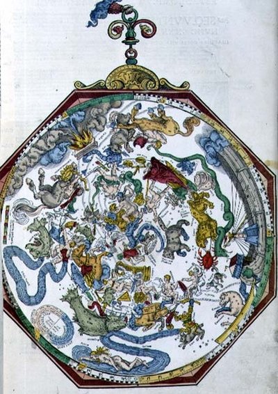 Ms 1517 مواقع الأبراج في السماء الشمالية ، رسم إيضاحي من حانة "Astronomicum Caesareum" لبيتر أبيان (بينيفيتز) (1495-1552). في إنغولشتات بواسطة المدرسة الألمانية