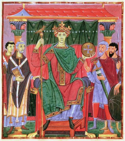 السيدة Cim.4453 f.42r الإمبراطور الروماني المقدس أوتو الثالث الذي تم عرشه (980-1002) ، c.998 بواسطة المدرسة الألمانية
