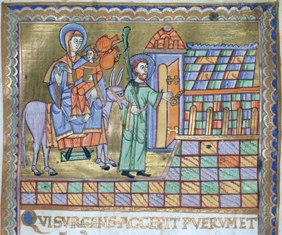 السيدة كزارت. 1207 IV ، fol.6r الرحلة إلى مصر ، من Evangeliarium بكاتدرائية بلوك ، ج .1075 بواسطة المدرسة الألمانية