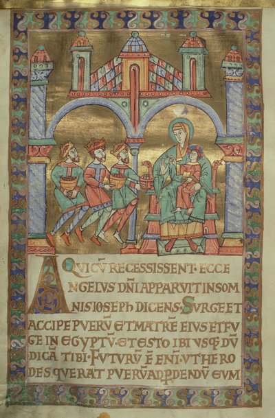السيدة كزارت. 1207، IV، fol.V v. Adoration of the Magi، from The Evangeliarium of Plock Cathedral، c.1075 بواسطة المدرسة الألمانية