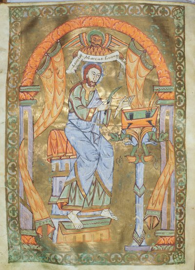 السيدة Czart 1207 IV fol 76v St. Mark the Evangelist، from The Evangeliarium of the Cathedral of Plock، c.1075 بواسطة المدرسة الألمانية