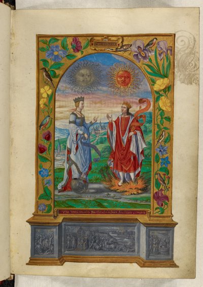 السيدة Harley 3469 f.10 صورة مصغرة لملك وملكة تحمل مخطوطات ، من "Splendor Solis" بقلم Salomon Trismosin بواسطة المدرسة الألمانية